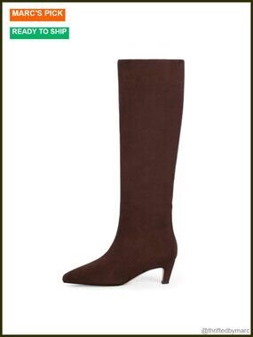 Kitten Heel Knee High Boots Square Toe Faux Suede Tall Boots